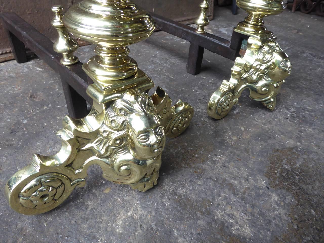 Brass 19th Century Louis XIV Style Firedogs or Andirons