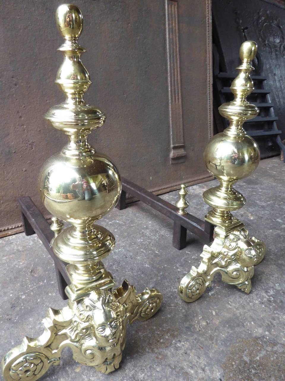 Polished 19th Century Louis XIV Style Firedogs or Andirons