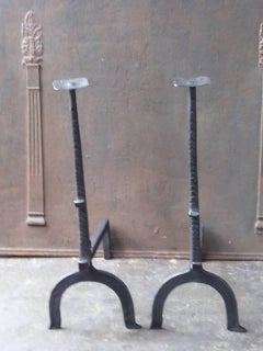 17th-18th Century Large Gothic Style Firedogs or Andirons