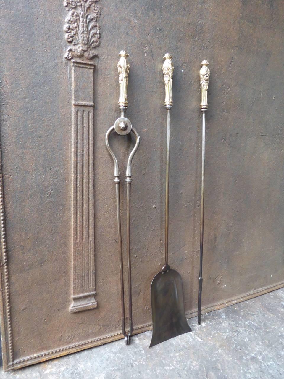 Polished 19th Century English Fireplace Tools or Toolset