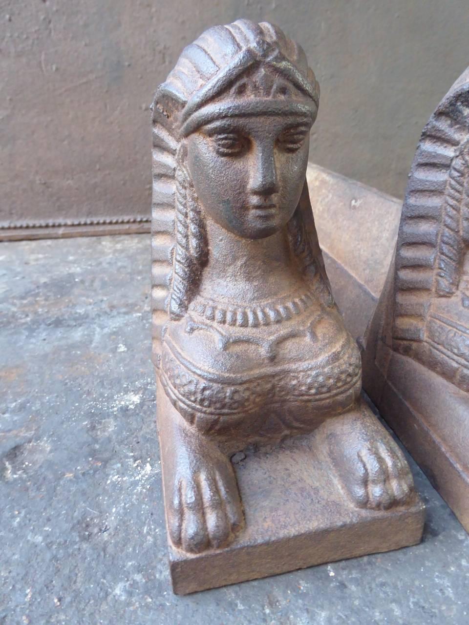 Empire 19th Century French Sphinx Andirons or Firedogs
