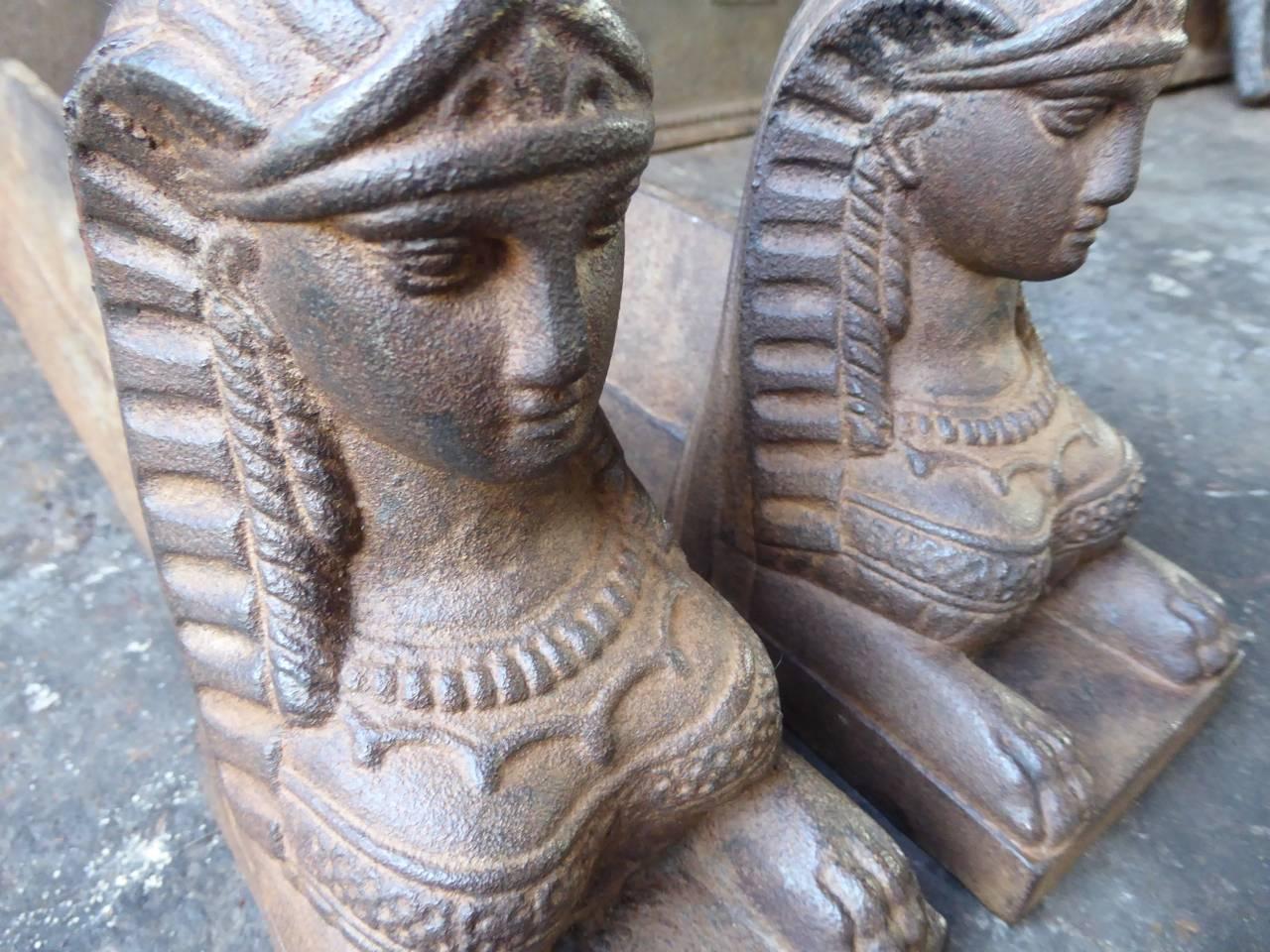 Cast 19th Century French Sphinx Andirons or Firedogs