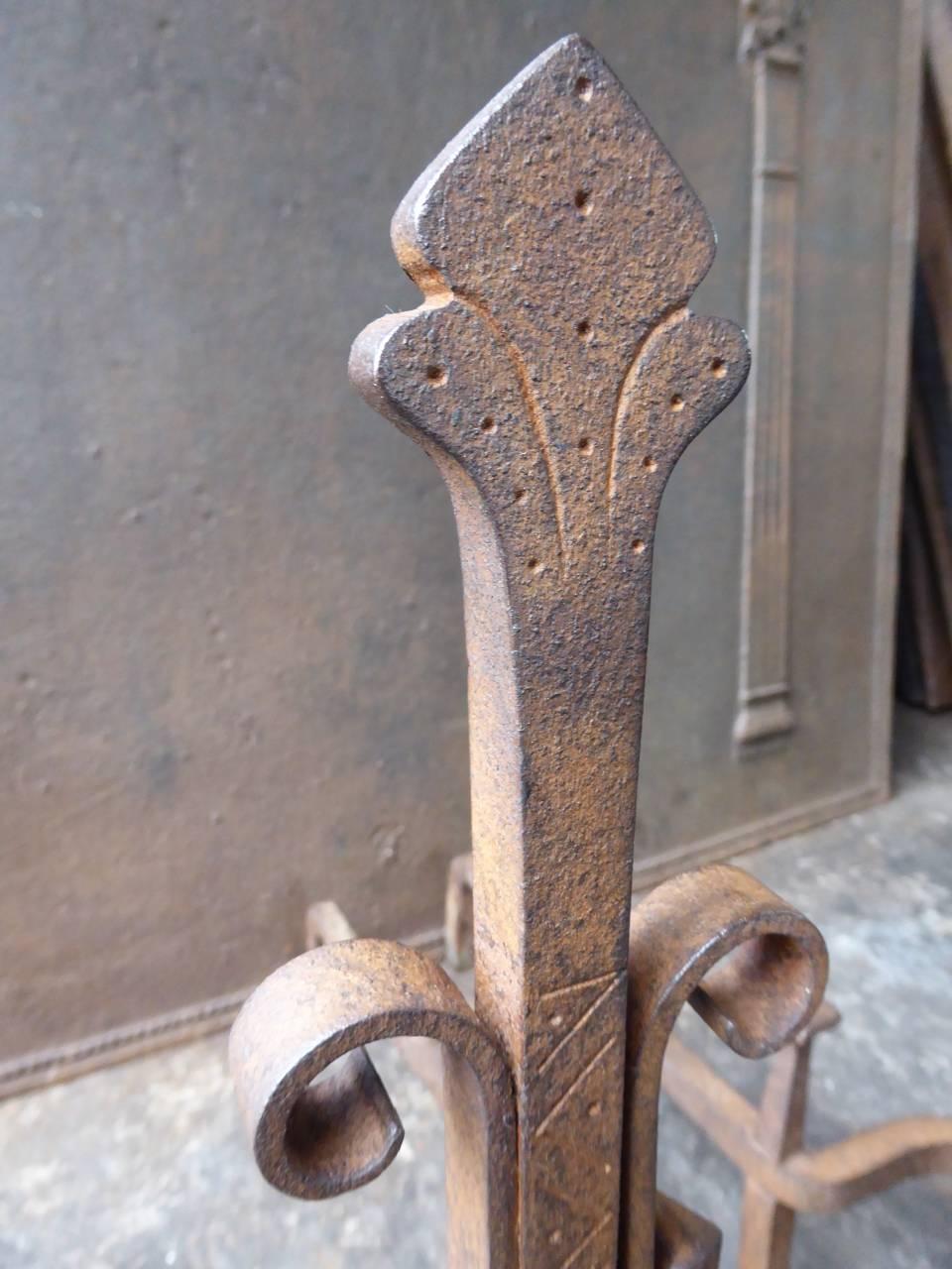 20th Century French Wrought Iron Andirons or Firedogs