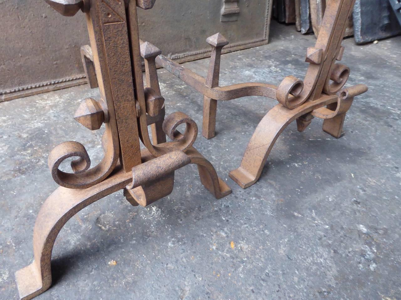 French Wrought Iron Andirons or Firedogs 3