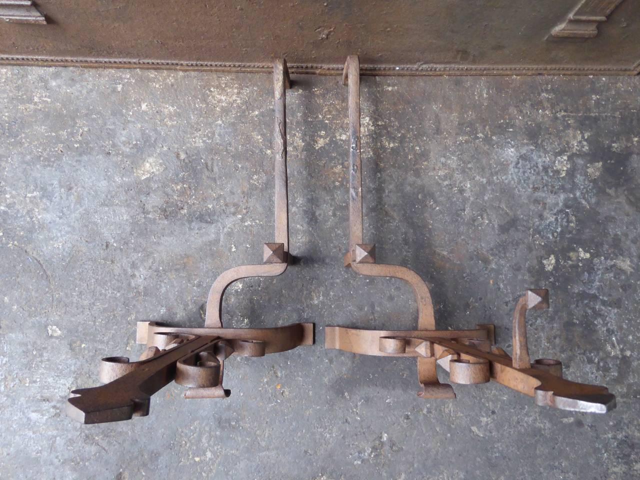 French Wrought Iron Andirons or Firedogs 5