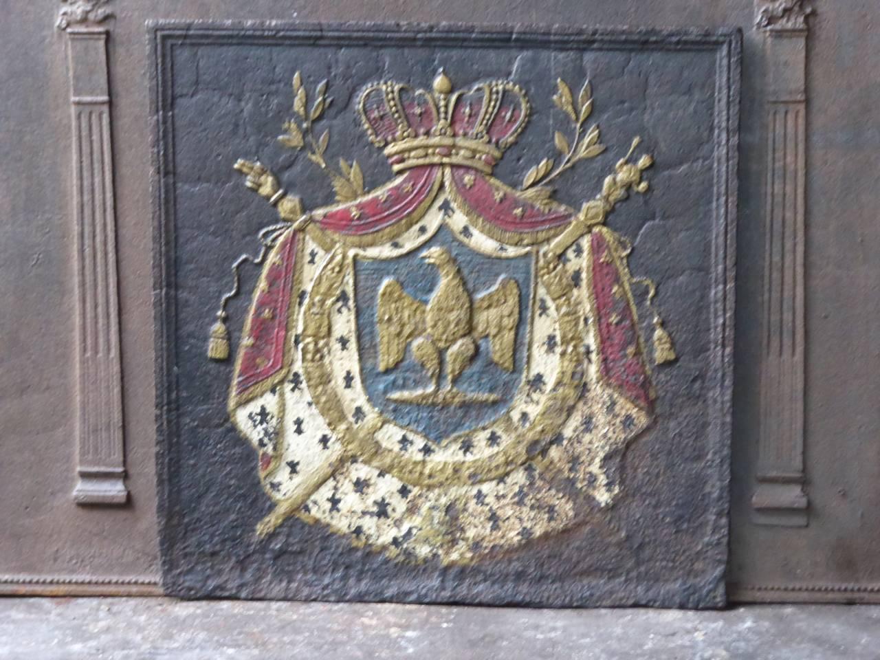 19th century French fireback with the eagle of napoleon, coat of arms of napoleon Bonaparte.