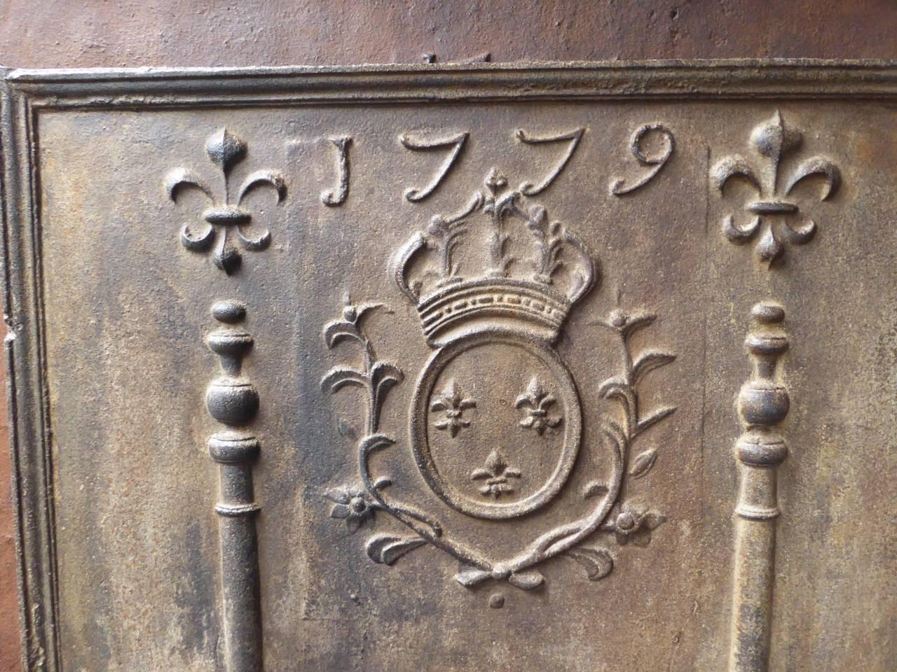 Cast 18th Century French 'Arms of France' Fireback / Backsplash For Sale