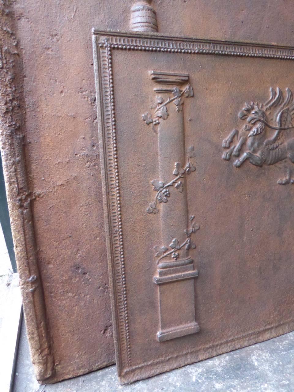 Cast 19th Century French 'Pillars with Decoration' Fireback