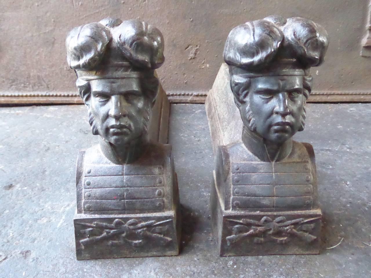 19th century French 'Man' andirons made of cast iron.

We have a unique and specialized collection of antique and used fireplace accessories consisting of more than 1000 listings at 1stdibs. Amongst others, we always have 300+ firebacks, 250+ pairs
