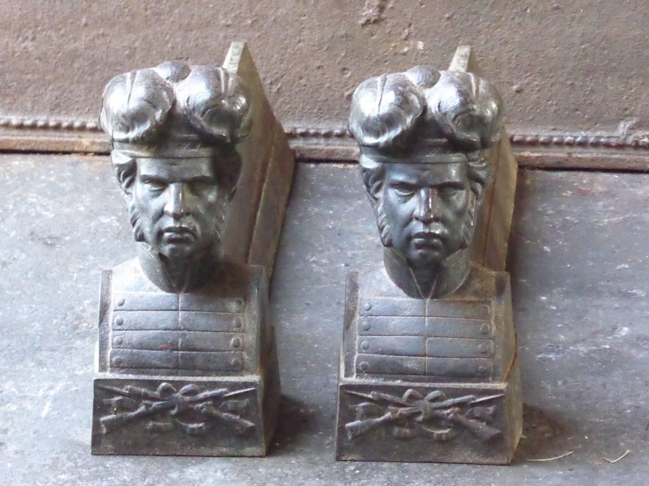 Cast 19th Century French 'Man' Andirons or Firedogs