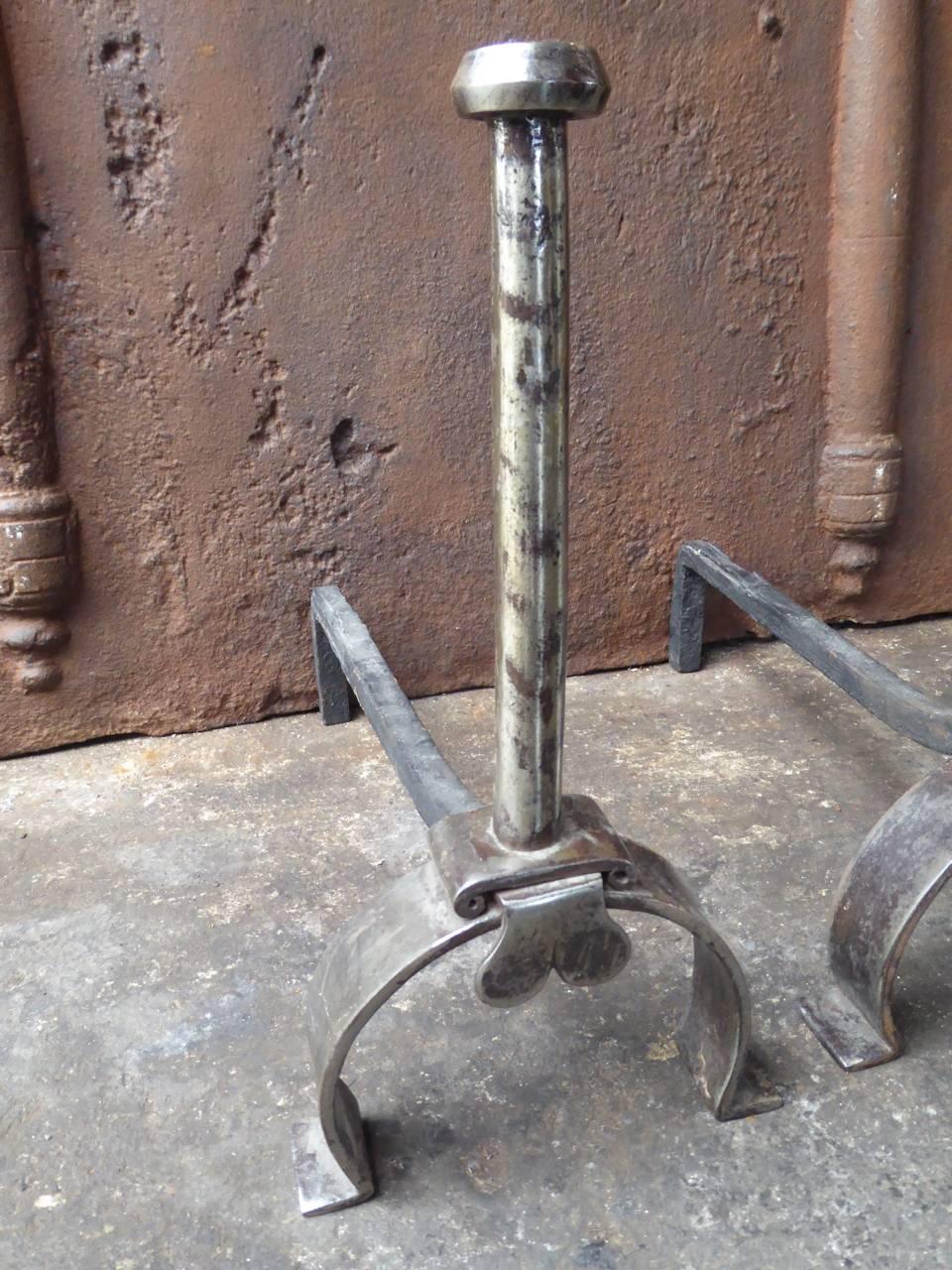 Forged 19th Century French Andirons or Firedogs For Sale