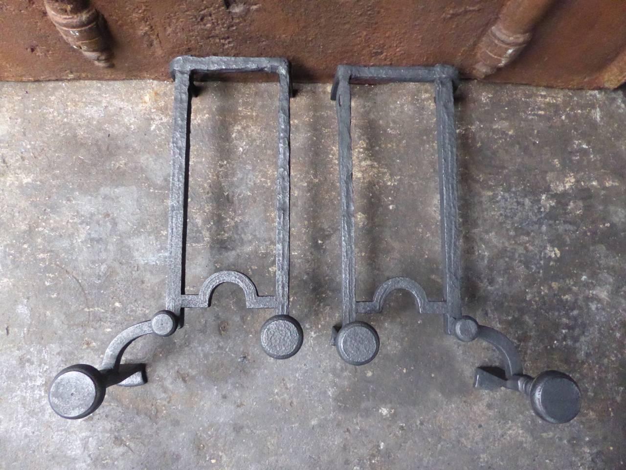 Wrought Iron 18th Century French Louis XV Period Andirons or Firedogs For Sale