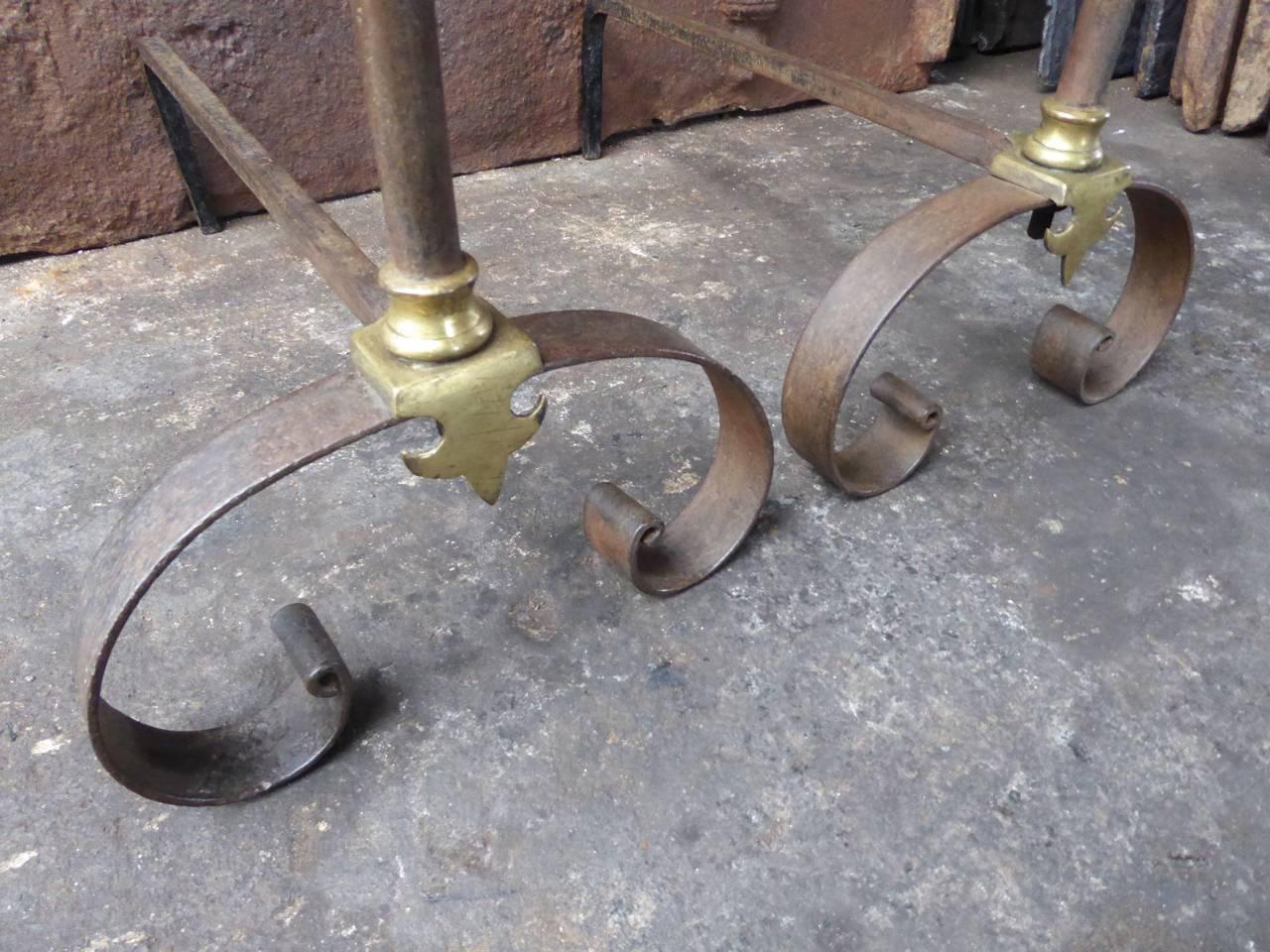 Wrought Iron French Andirons or Firedogs