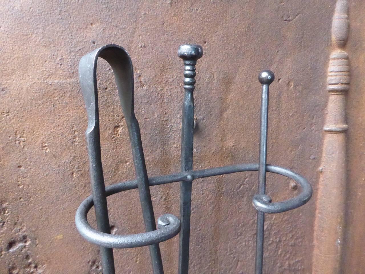 Wrought Iron 19th Century French Fireplace Tools or Fire Tools