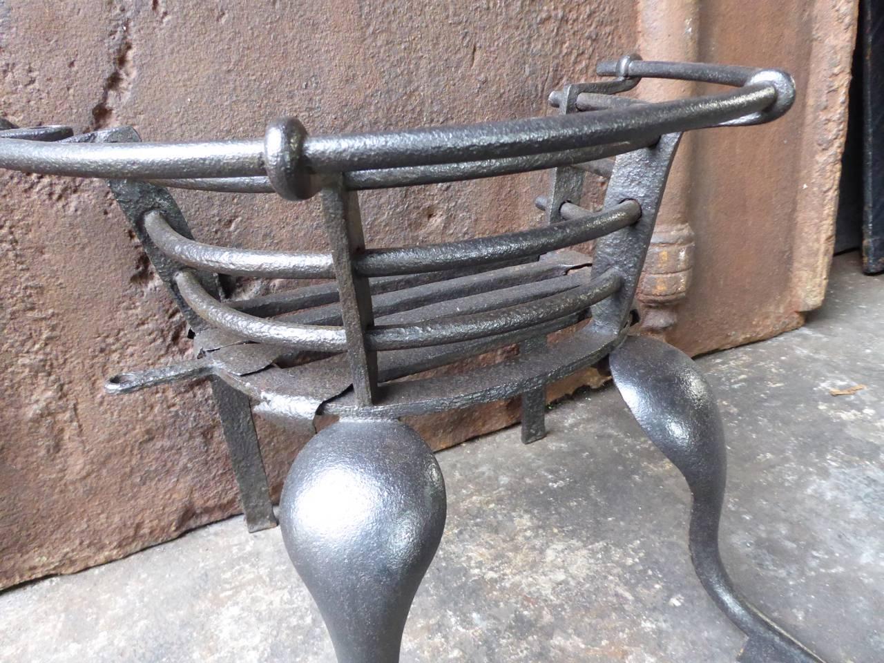 Wrought Iron 18th Century Dutch Fireplace Grate or Fire Basket For Sale