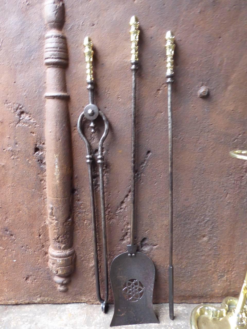 Wrought Iron 19th Century English Fireplace Tools or Fire Tools