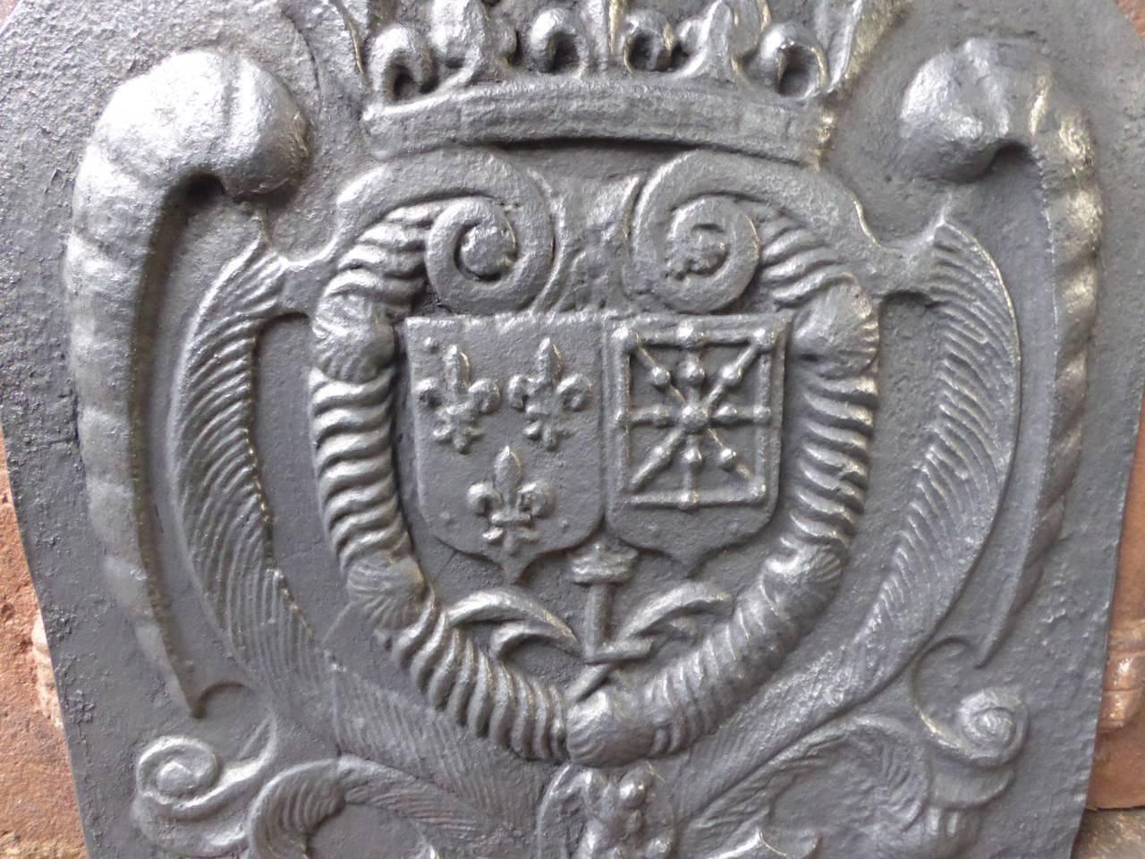 Louis XIII 17th Century French 'Arms of France and Navarre' Fireback