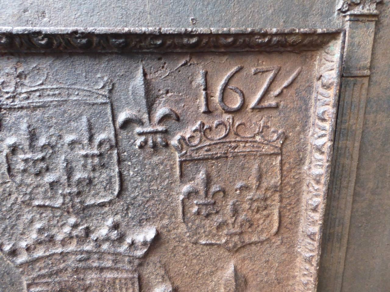 Cast 17th Century French 'Arms of France' Fireback / Backsplash For Sale