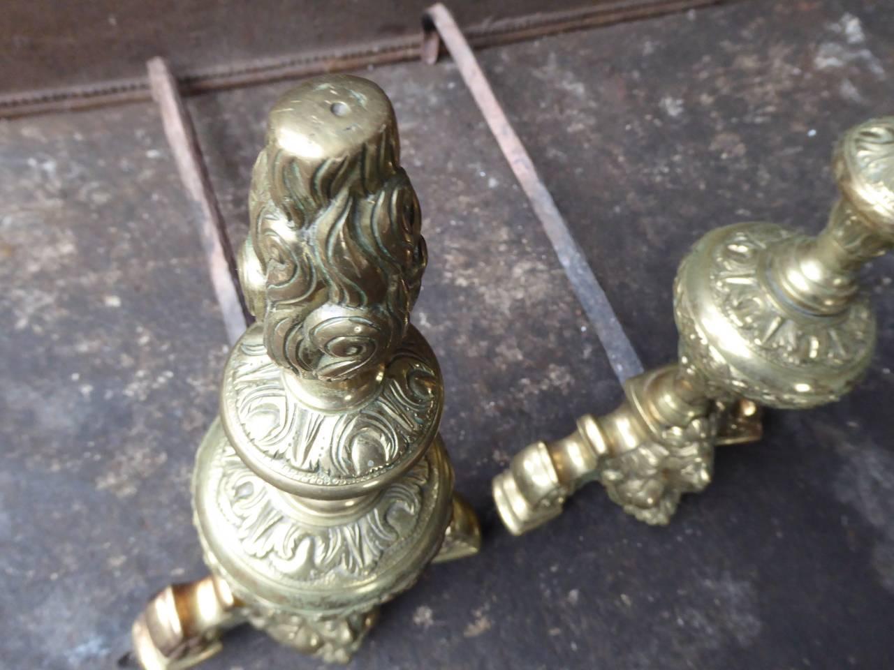 19th Century French Louis XIV Style Andirons or Firedogs For Sale 1