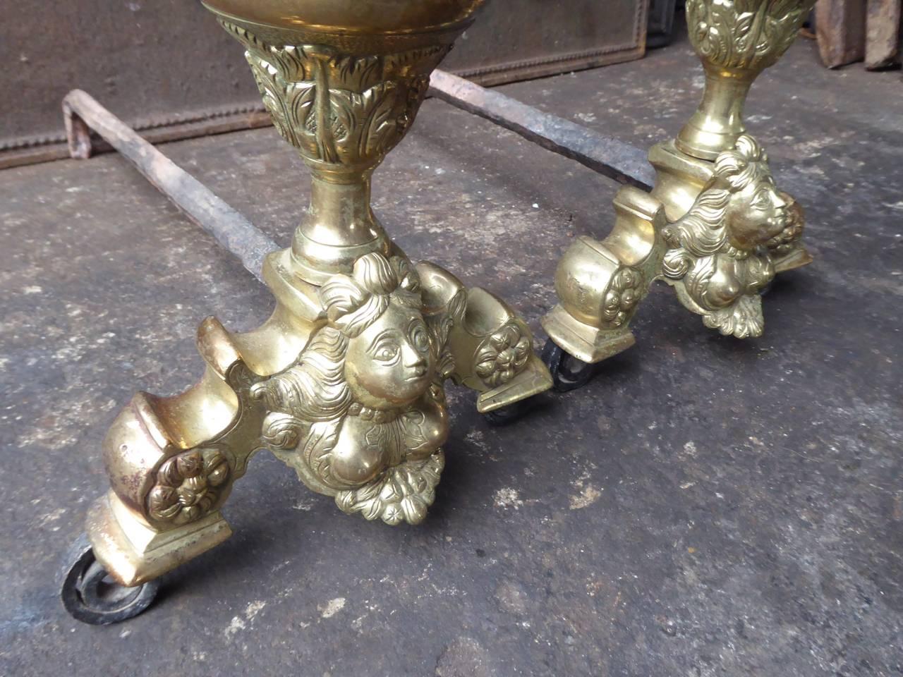 Wrought Iron 19th Century French Louis XIV Style Andirons or Firedogs For Sale