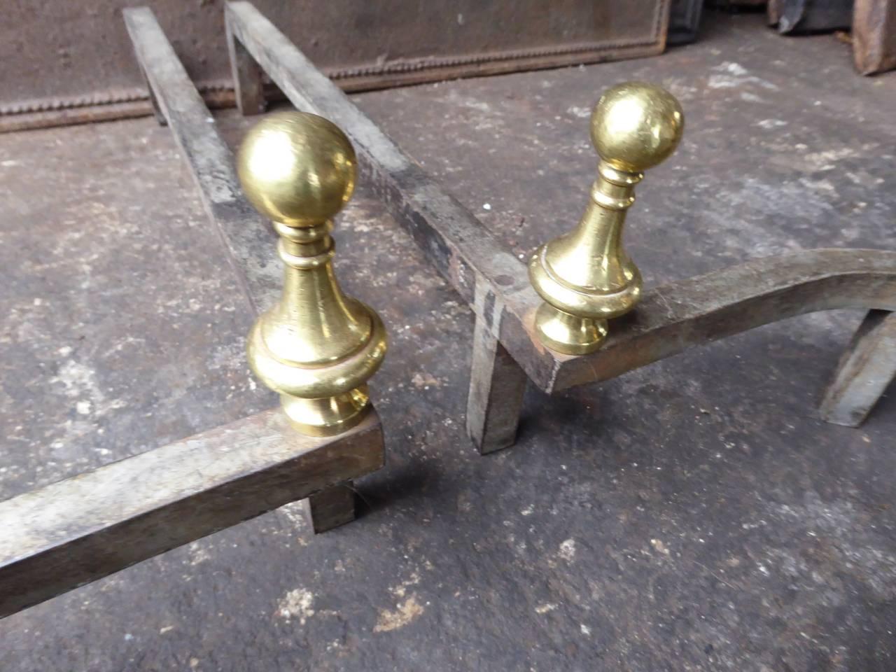 Brass Antique French Louis XIV Style Andirons or Firedogs