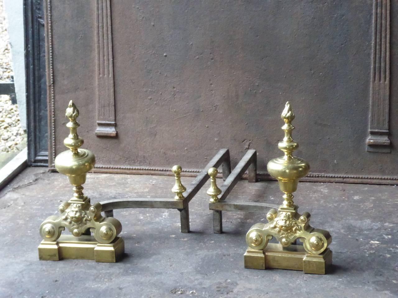 Polished Antique French Louis XIV Style Andirons or Firedogs