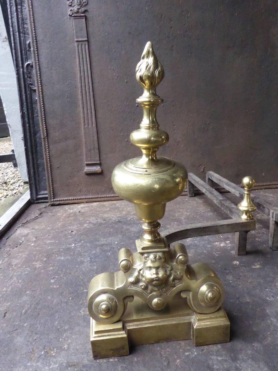 Antique French Louis XIV Style Andirons or Firedogs In Good Condition In Amerongen, NL