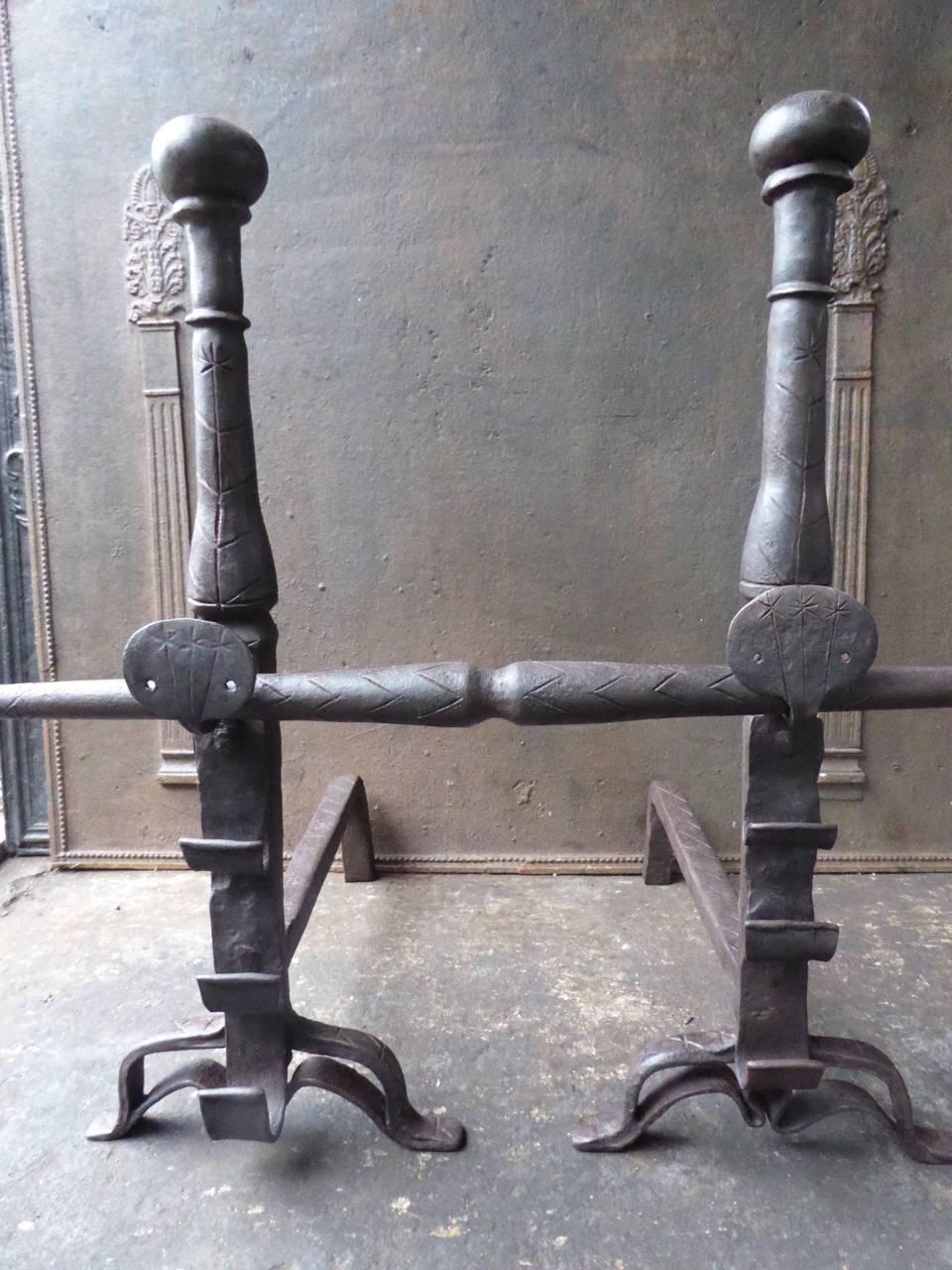17th Century Large Louis XIII Andirons or Firedogs In Good Condition In Amerongen, NL