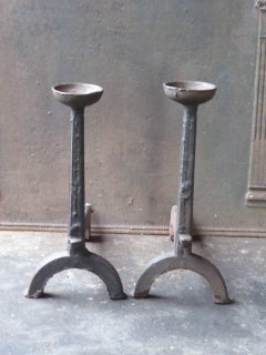 Large French Gothic Andirons or Firedogs