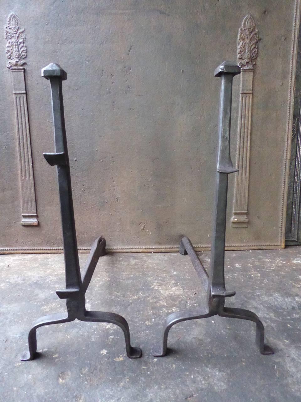 18th Century and Earlier 17th Century French Gothic Andirons or Firedogs