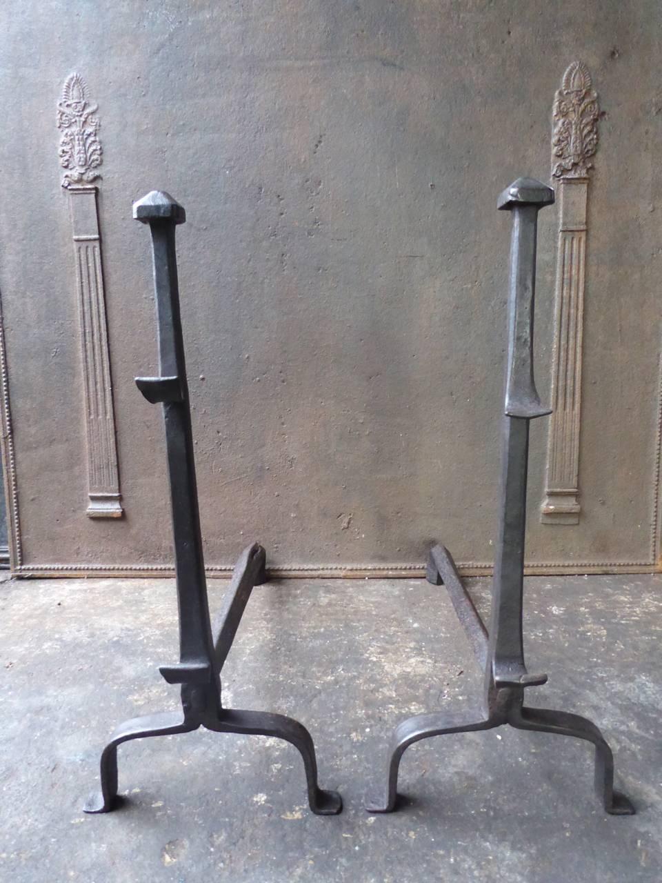 17th Century French Gothic Andirons or Firedogs In Good Condition In Amerongen, NL