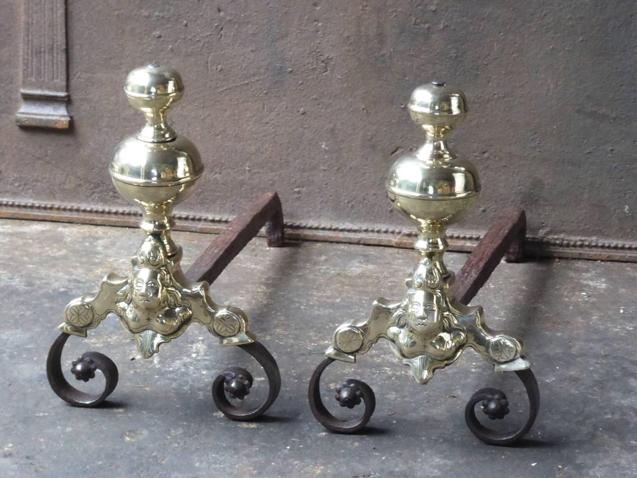 Forged 17th Century French Louis XIV Andirons or Firedogs