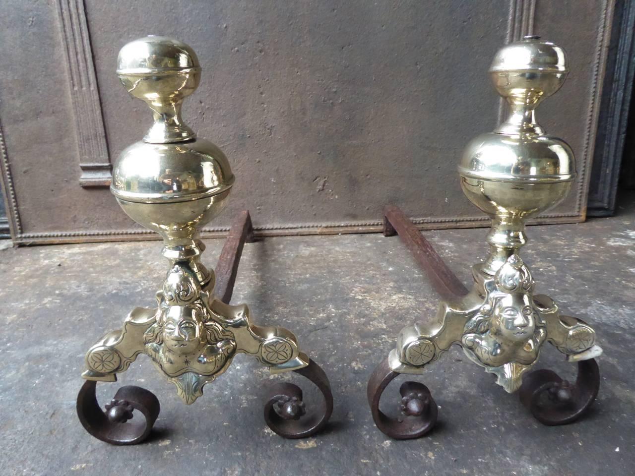 17th Century French Louis XIV Andirons or Firedogs 1