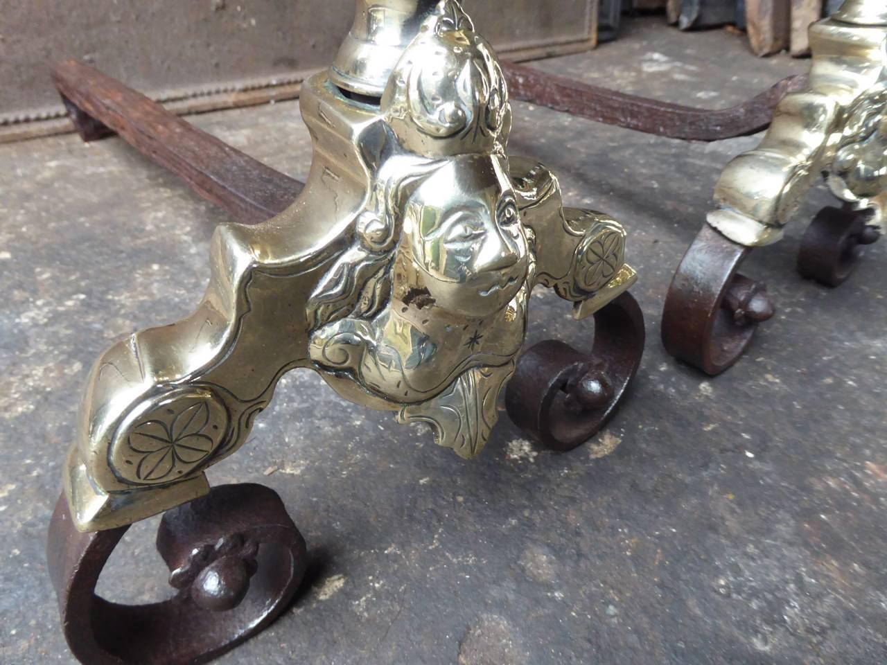 18th Century and Earlier 17th Century French Louis XIV Andirons or Firedogs