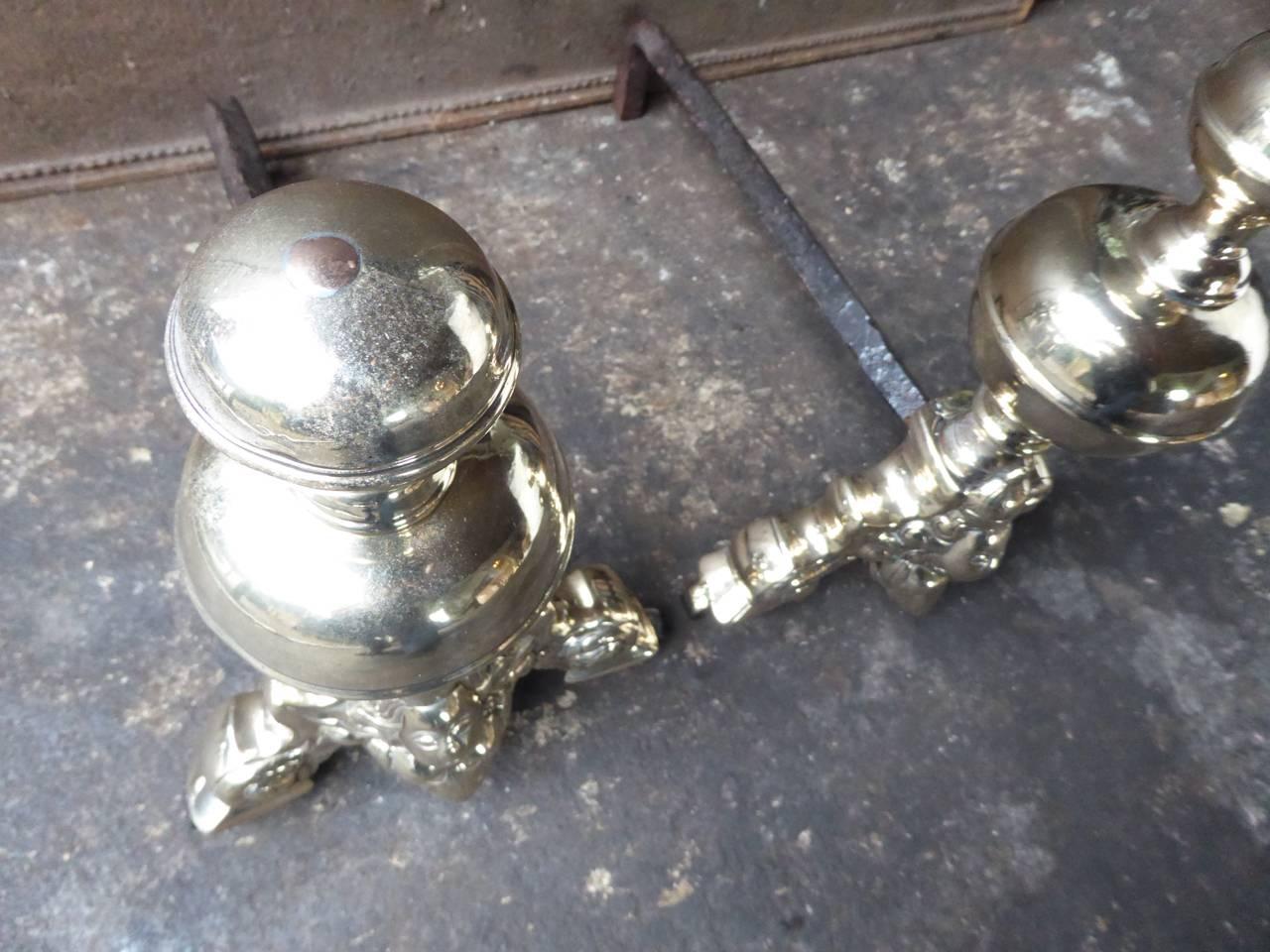 Brass 17th Century French Andirons or Firedogs