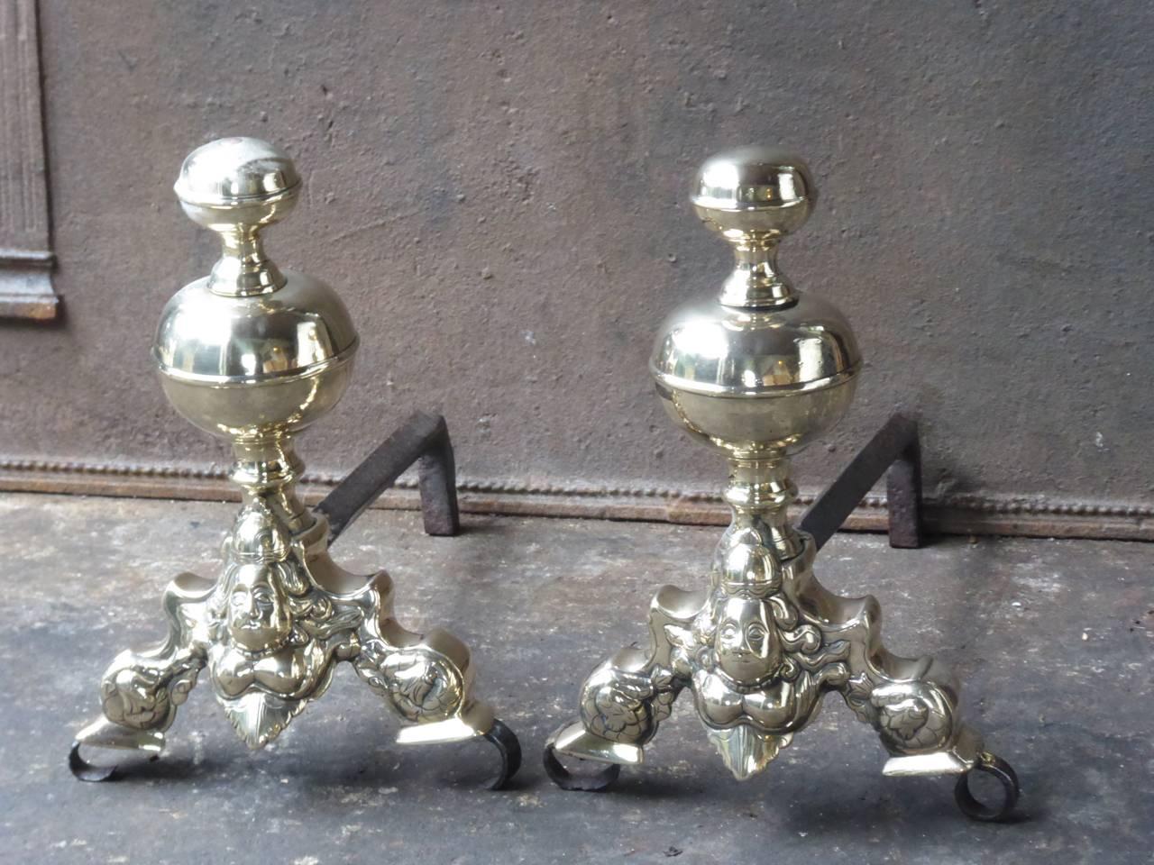 Louis XIV 17th Century French Andirons or Firedogs