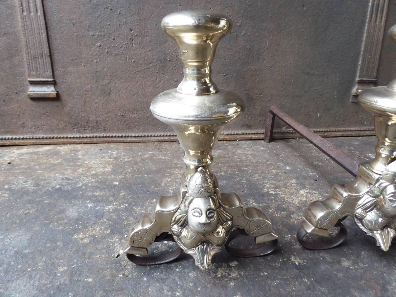 Polished 17th Century French Andirons or Firedogs