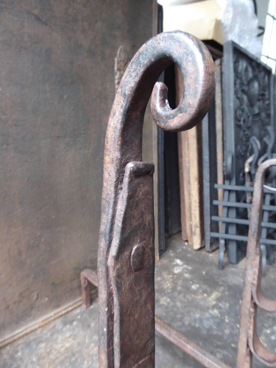 Wrought Iron 17th-18th Century French Gothic Andirons or Firedogs For Sale