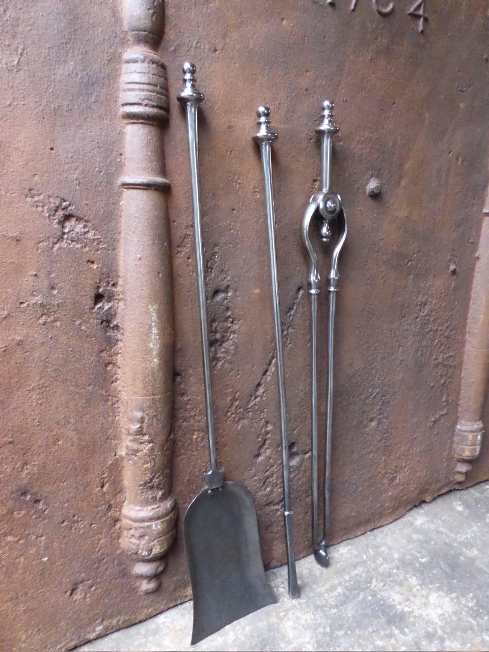 Polished 19th Century English Fireplace Tools or Fire Tools