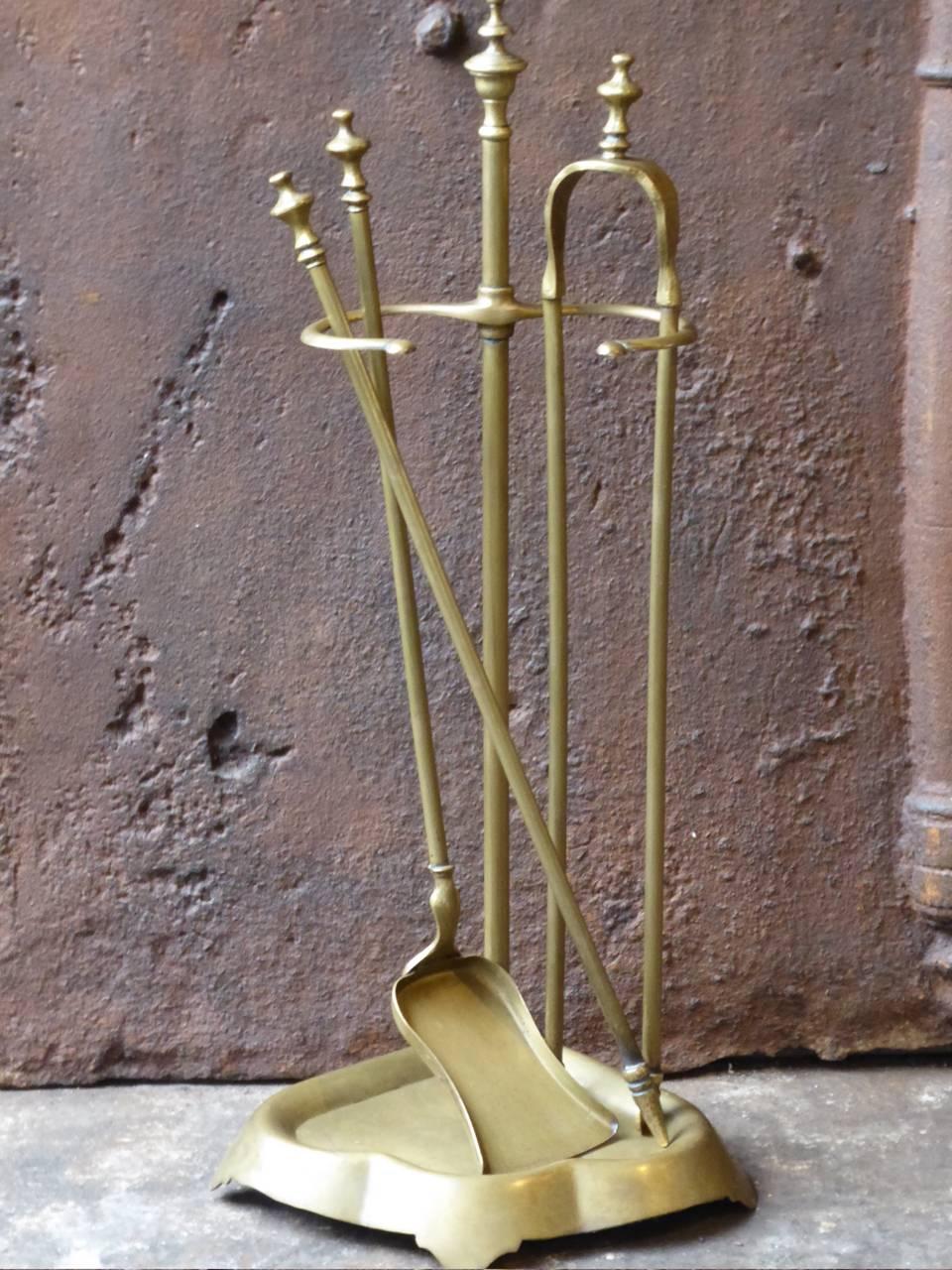 19th century French fireplace tool set - fire irons made of brass.