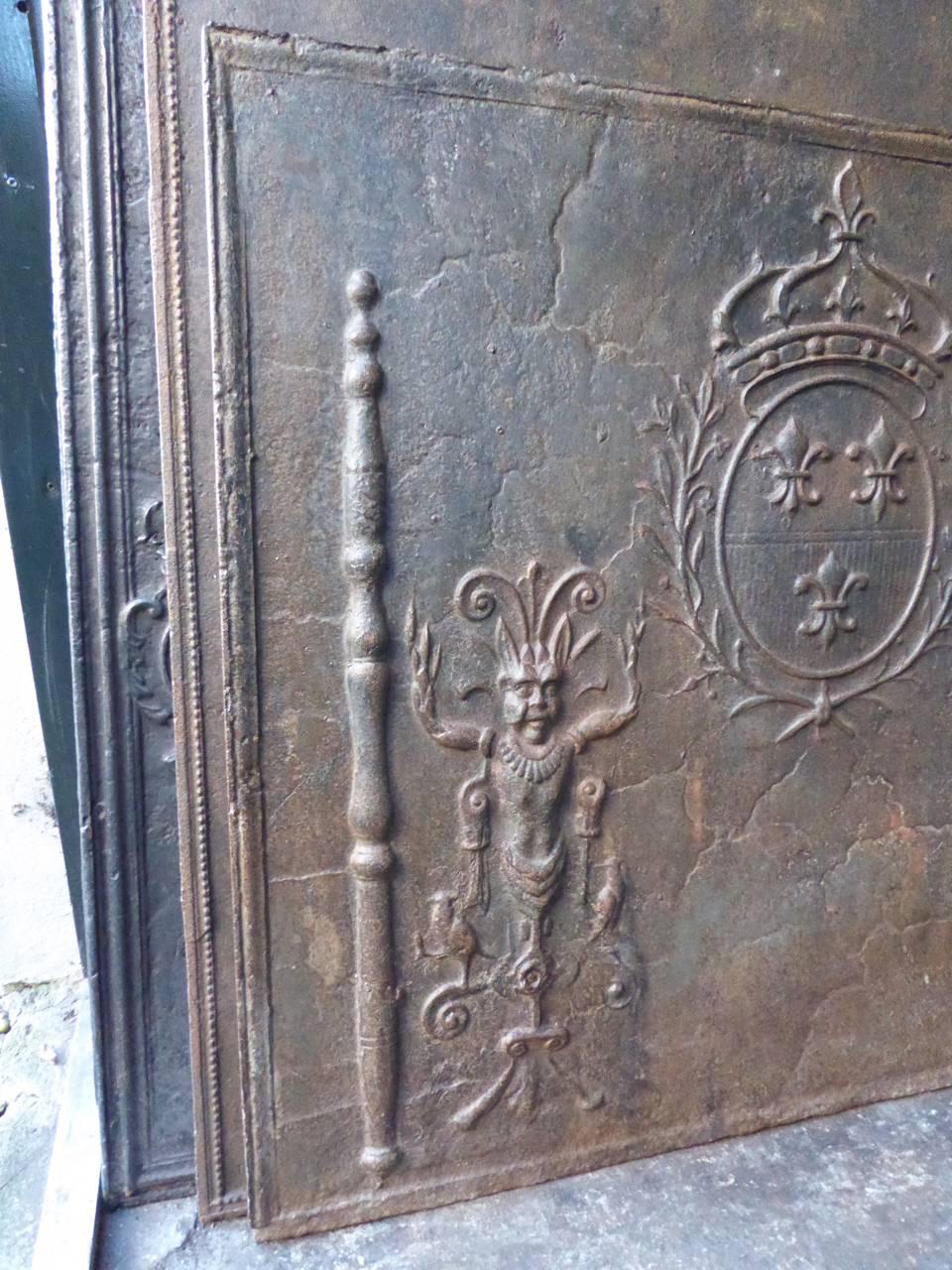 Iron Magnificent French 'Arms of France' Fireback, 17th Century 