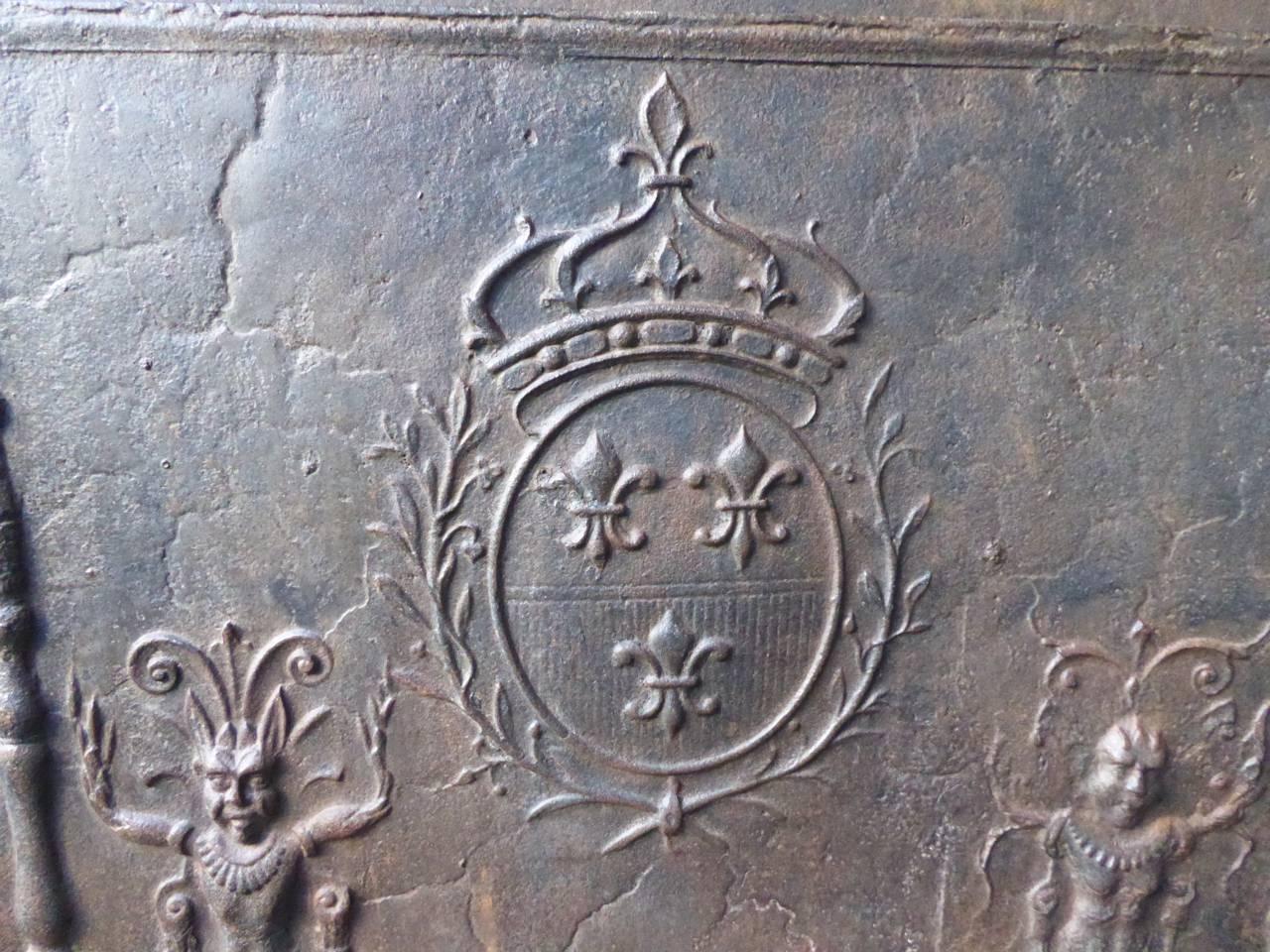 Louis XIV Magnificent French 'Arms of France' Fireback, 17th Century 