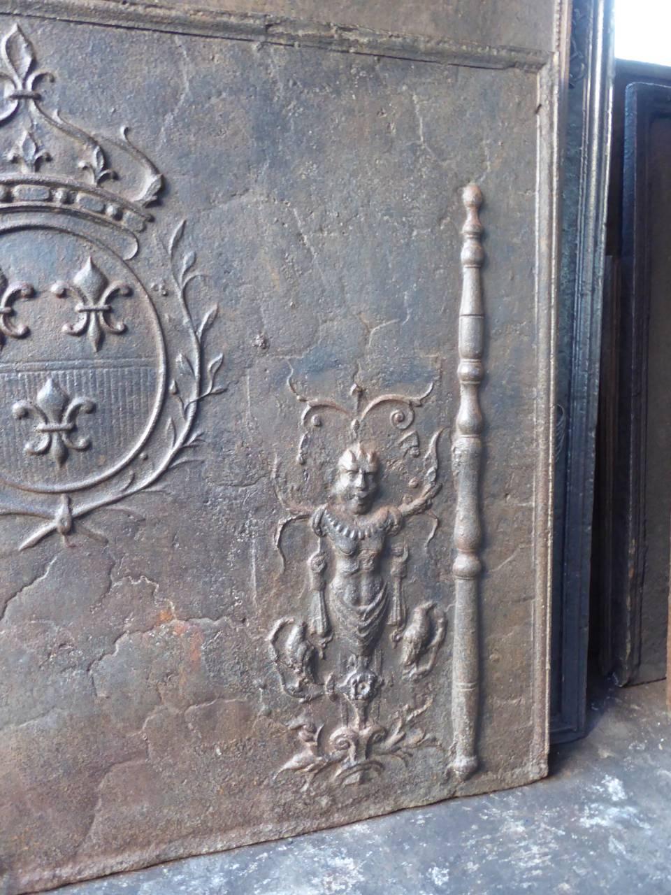 18th Century and Earlier Magnificent French 'Arms of France' Fireback, 17th Century 