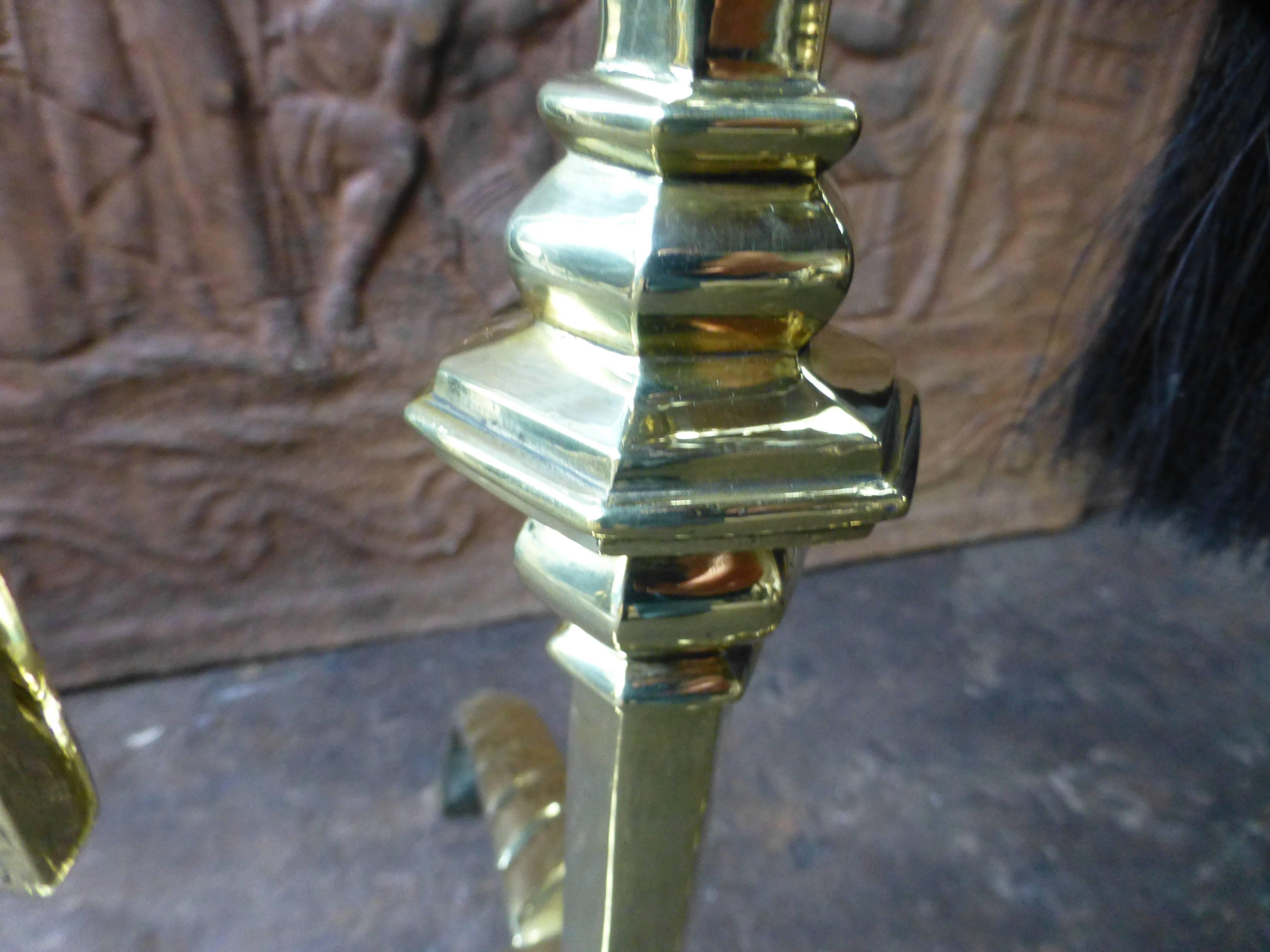 Magnificent Dutch Polished Brass Fireplace Tool Set 2