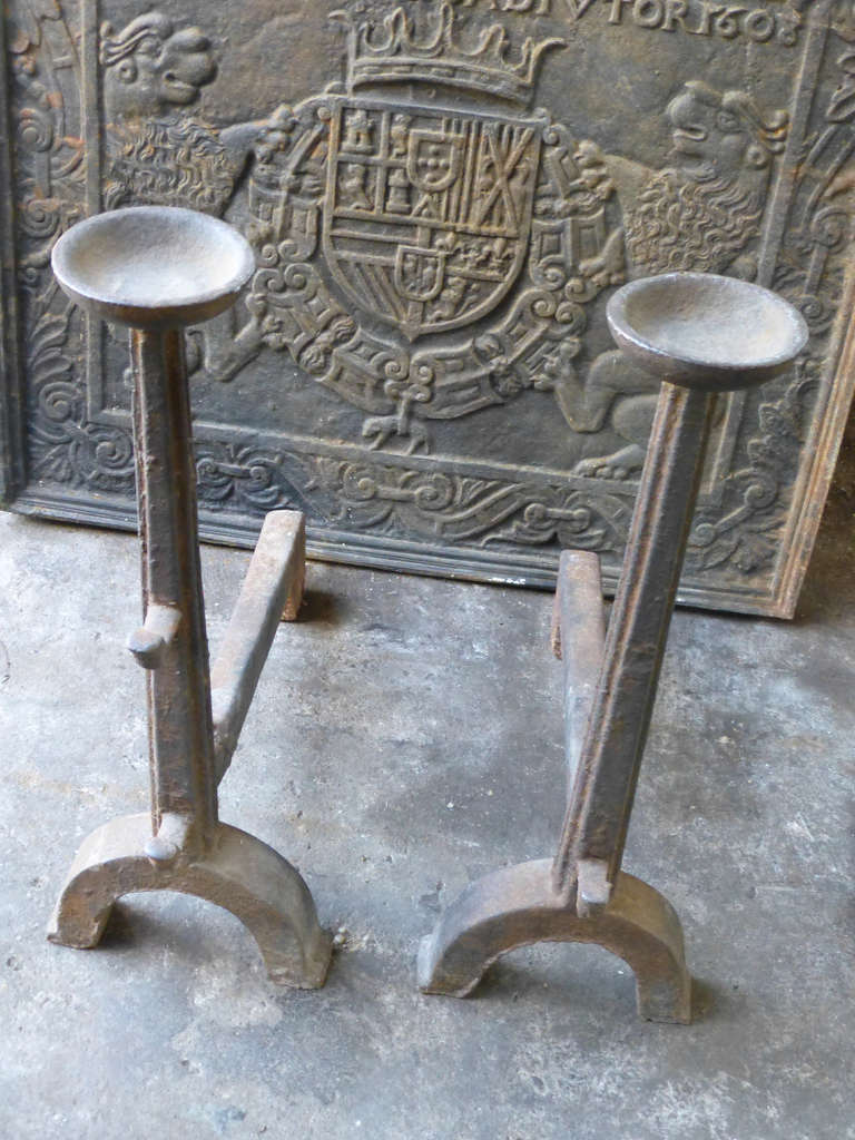 French 16th Century Large Gothic Andirons, Firedogs For Sale