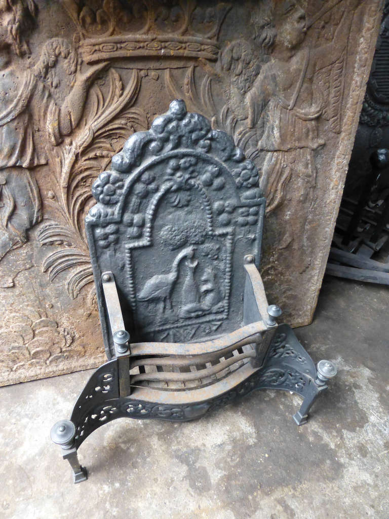 Cast 19th Century Fox and the Stork Fireplace Grate, Fire Grate