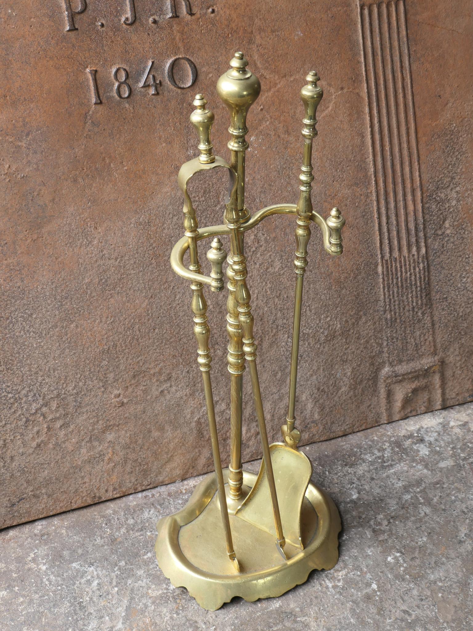 Brass 19th Century French Fireplace Tool Set, Signed Grandry Fils For Sale