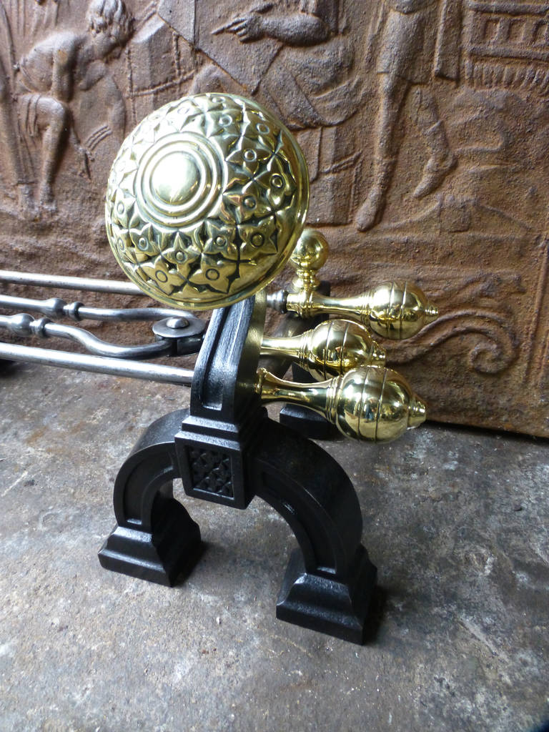 British Art Nouveau Fireplace Tool Set and Rests For Sale