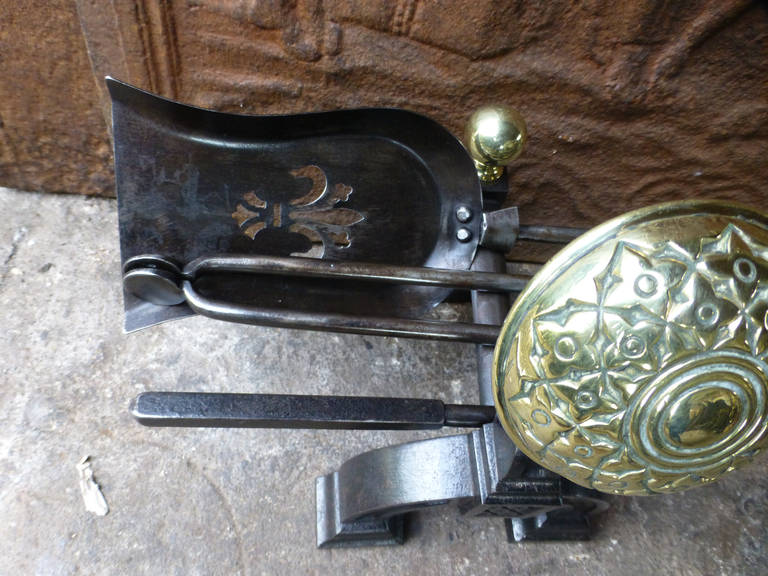 19th Century Art Nouveau Fireplace Tool Set and Rests For Sale