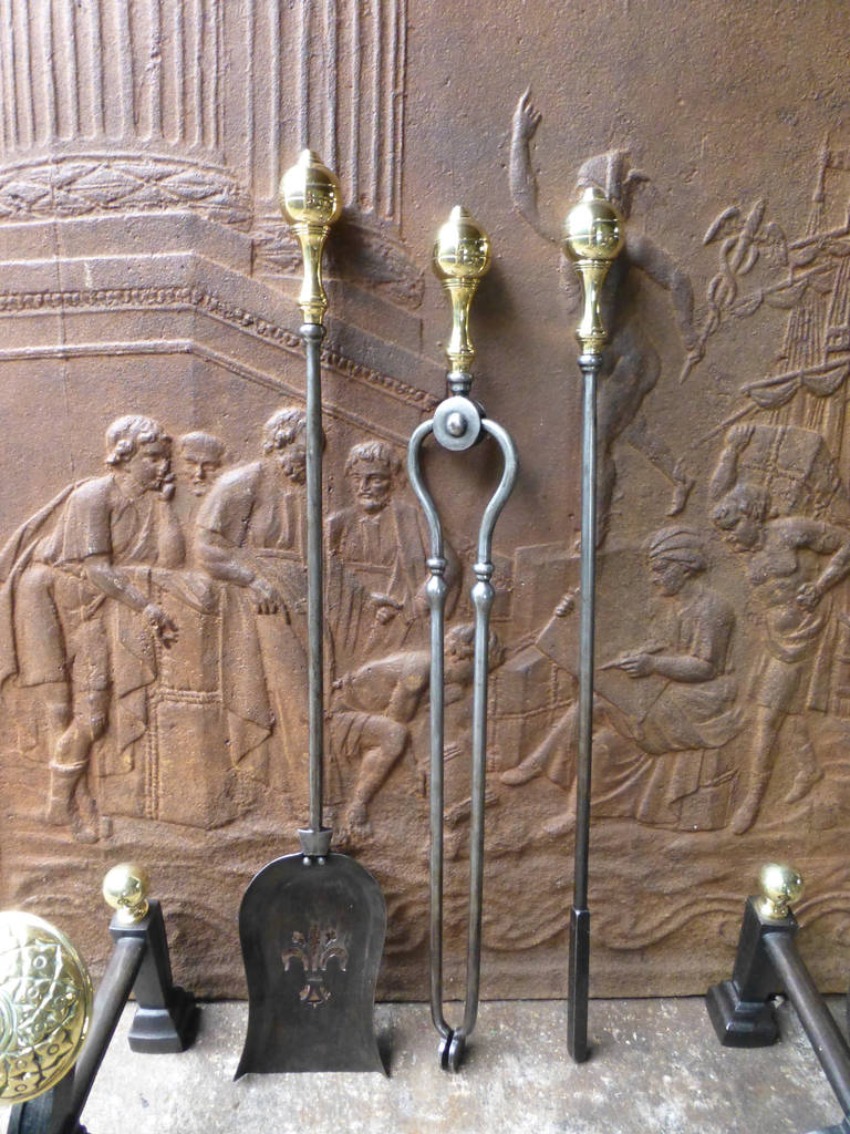 Art Nouveau Fireplace Tool Set and Rests For Sale 1